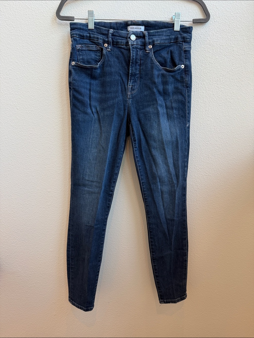 Good American Good Legs Crop Style GLC899T BLUE260 Skinny Dark Wash High Rise 29